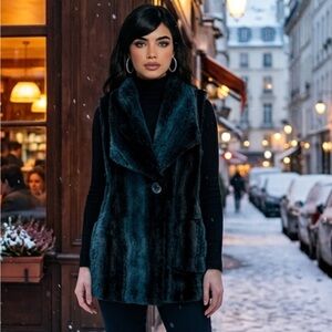 Vine Street Faux Fur Women Turquoise Black Vest Made in USA S